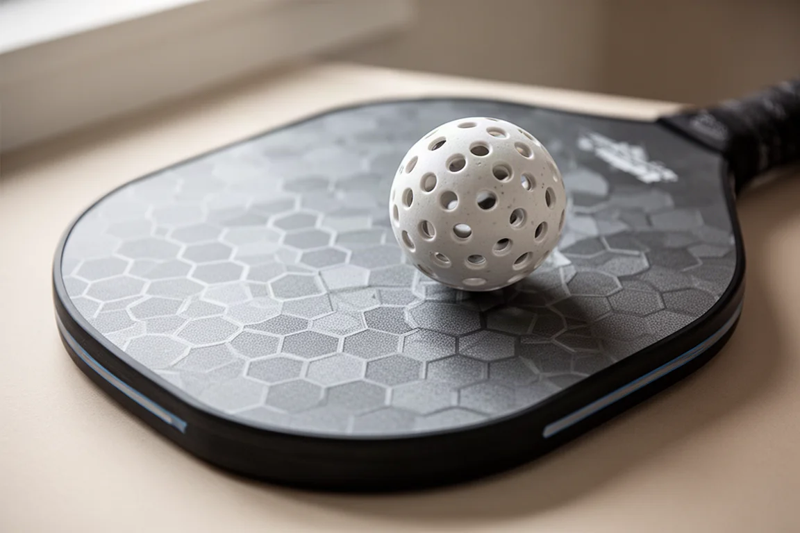 Primo piano della superficie di una pala da pickleball che mostra la texture esagonale