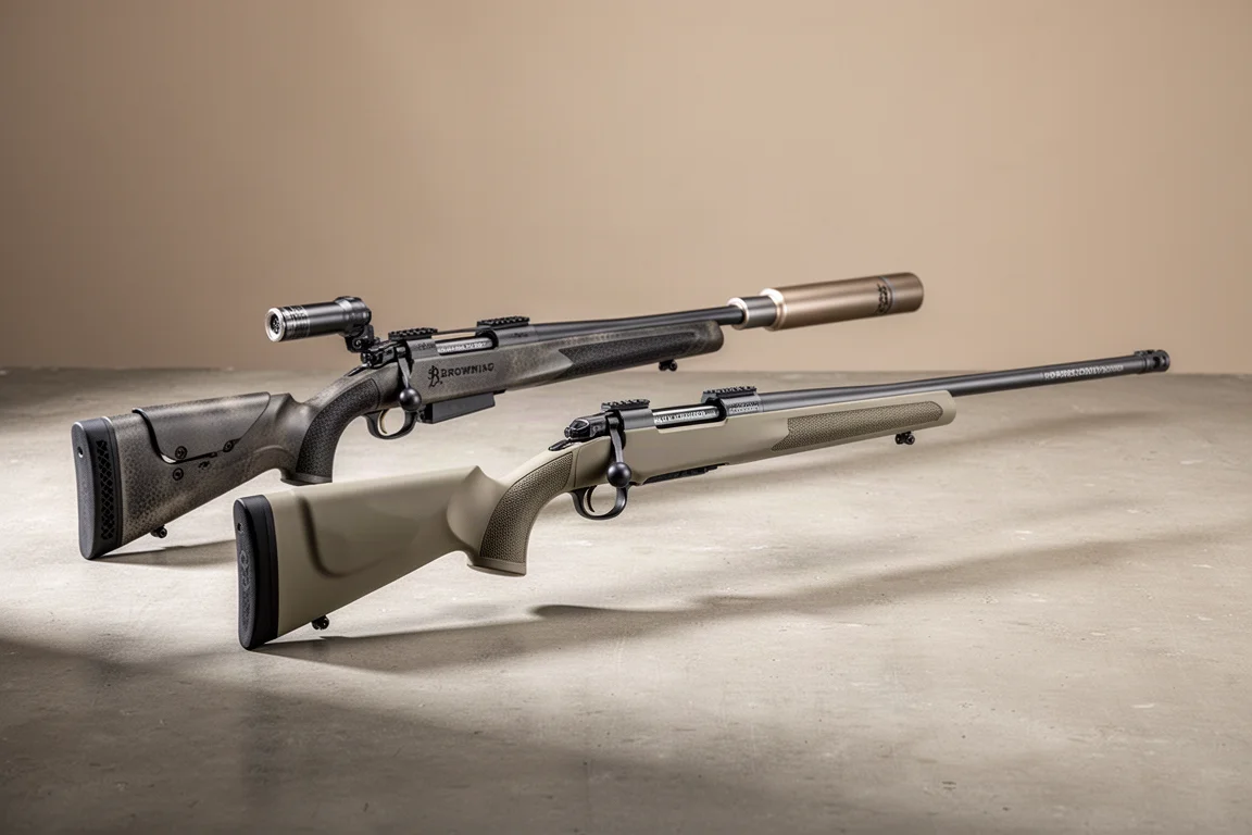 Browning X-Bolt Western Hunter 與 HS Precision Pro Series 2000 步槍置於水泥地面上