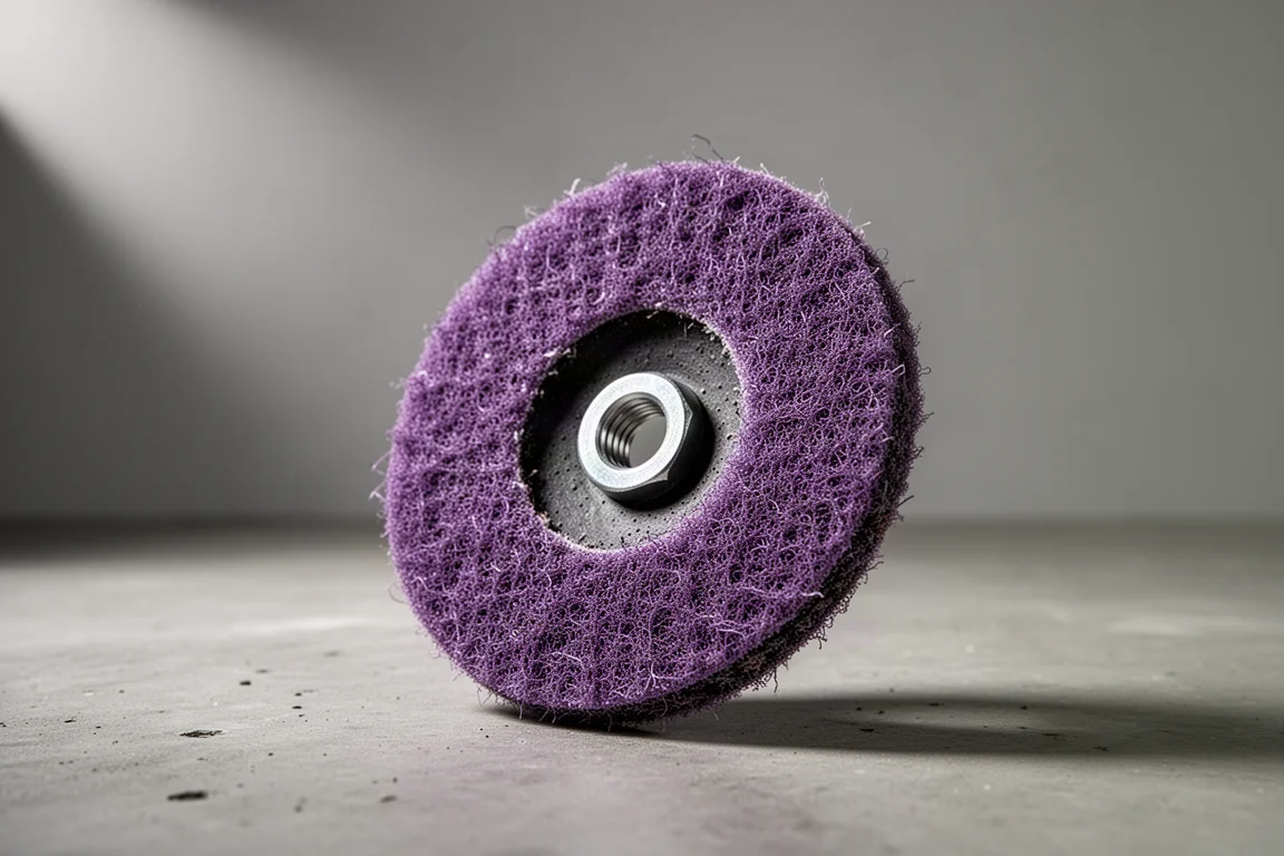 Paarse 3M clean and strip slijpschijf op een betonnen ondergrond