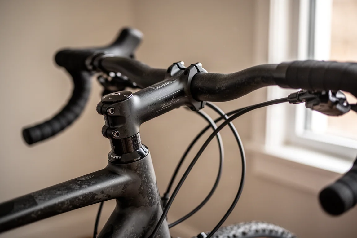 Cyklist som bär en gravelcykel över en brant, lös stenig bergssluttning