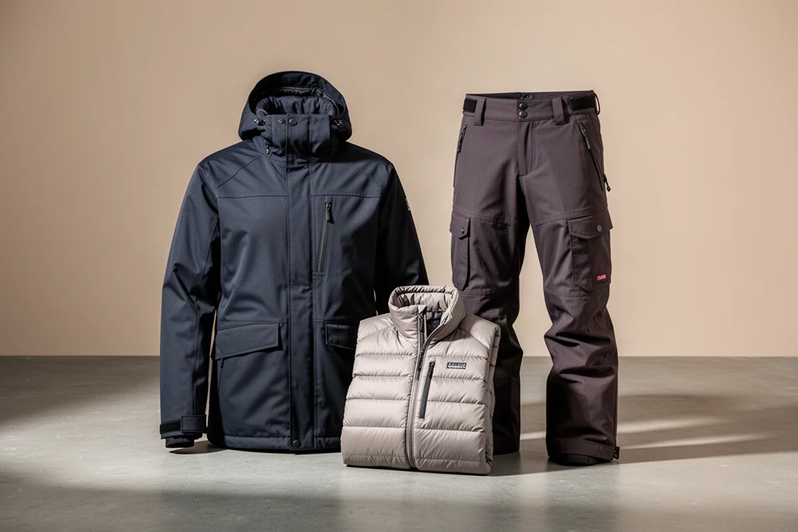 686 snowboard jacket and pants arranged on a concrete surface