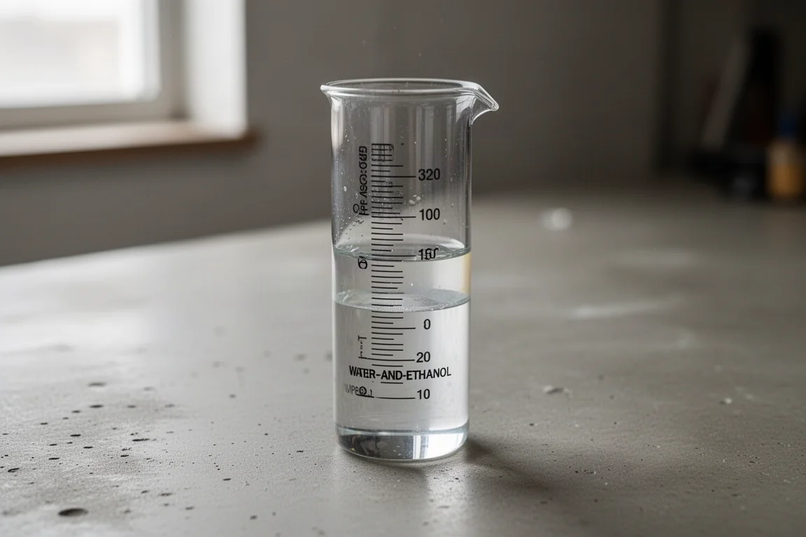 Brandstoftester met gescheiden ethanol- en benzinelagen na het schudden