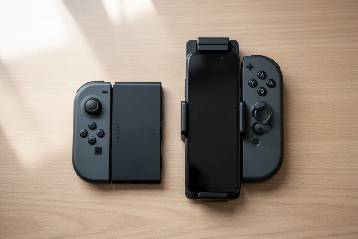 Two compact vertical phone controllers side by side showing size difference