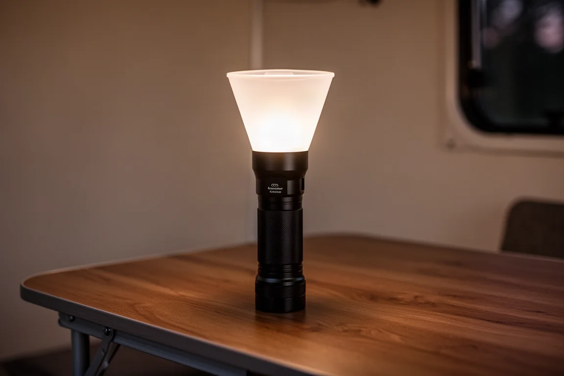 Zaklamp met een diffuserkegel die fungeert als kleine lantaarn