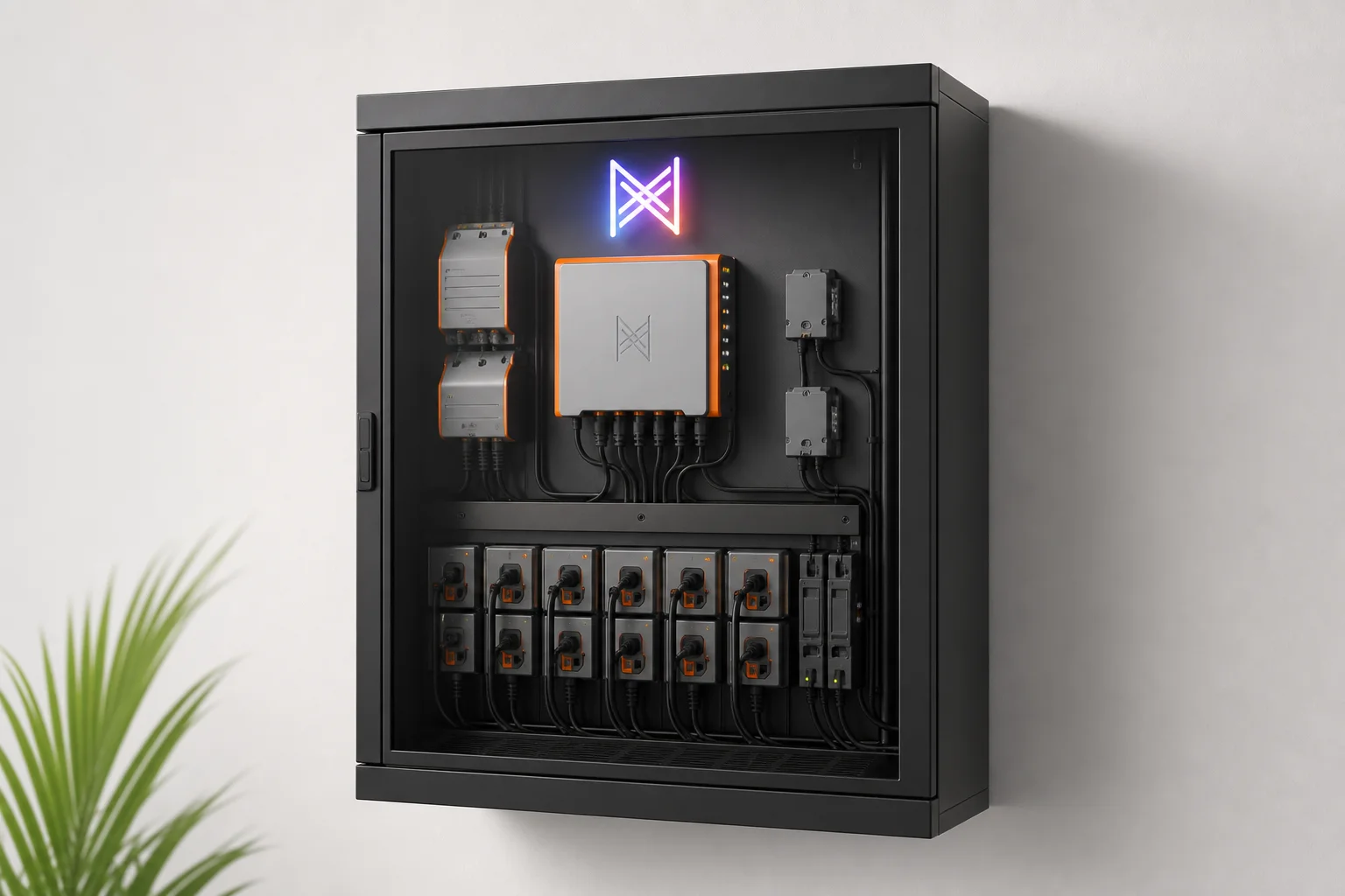Vollständig montiertes Control Board mit organisierten Kabeln und beleuchteter RGB-Logo-Blende