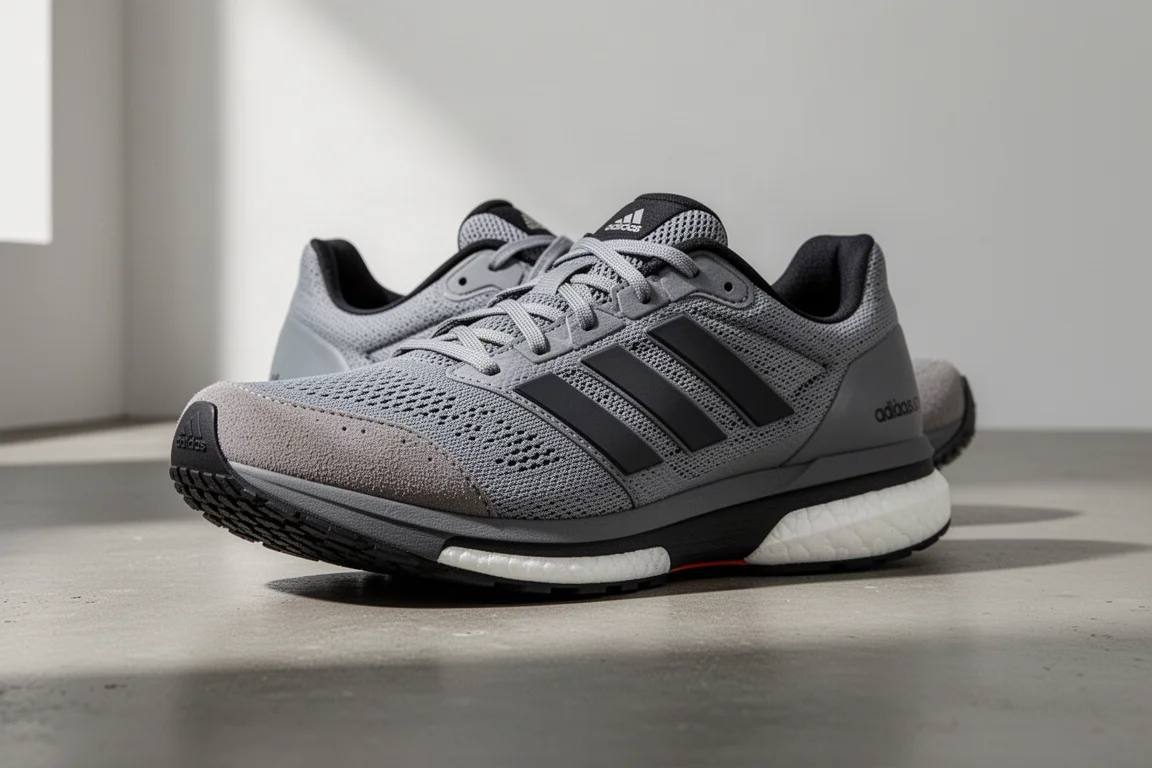 Adidas Adios 6 running shoe at a three-quarter angle on a concrete surface