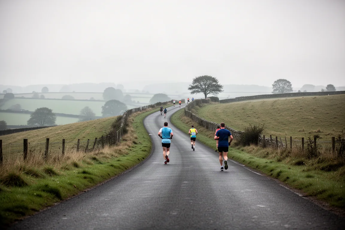 Percorso collinare di una mezza maratena di campagna che sale lungo una strada rurale