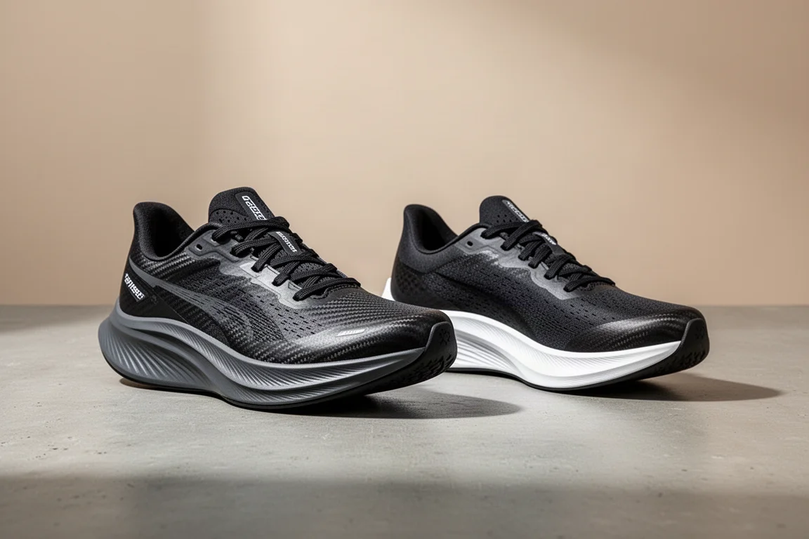 Two Adidas racing shoes side by side on a concrete surface