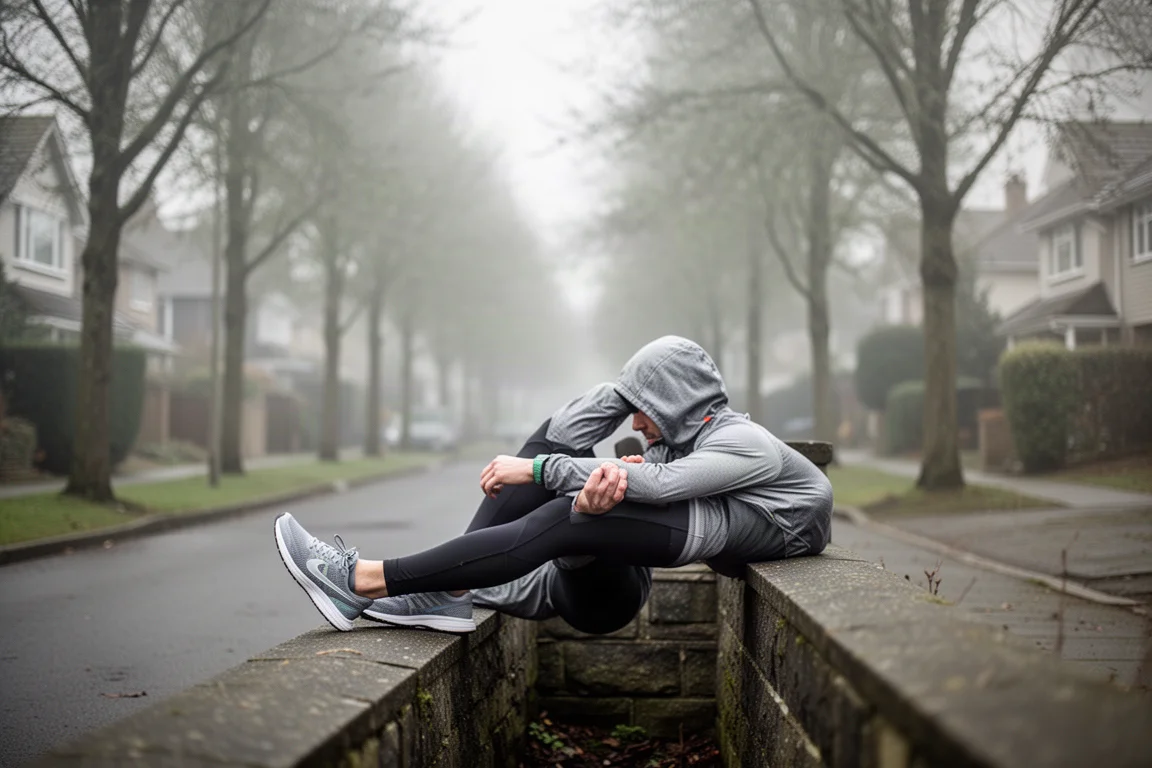Läufer joggt in gemächlichem Tempo auf glattem Asphalt bei weichem Morgenlicht