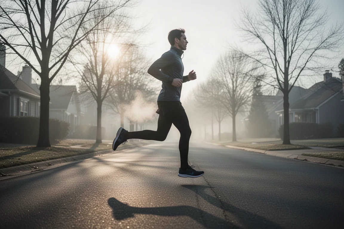 Runner setting off on a cool early morning road run