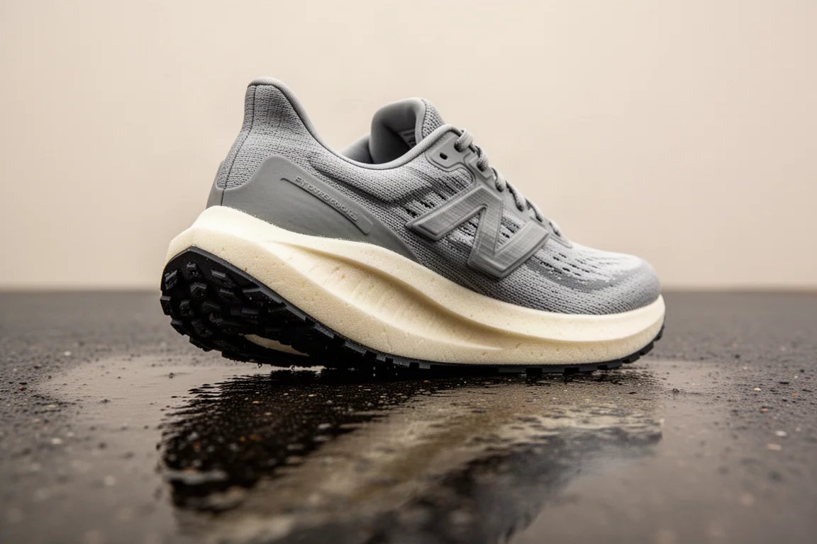 Przekrój pianki midsole i gumowej podeszwy buta biegowego