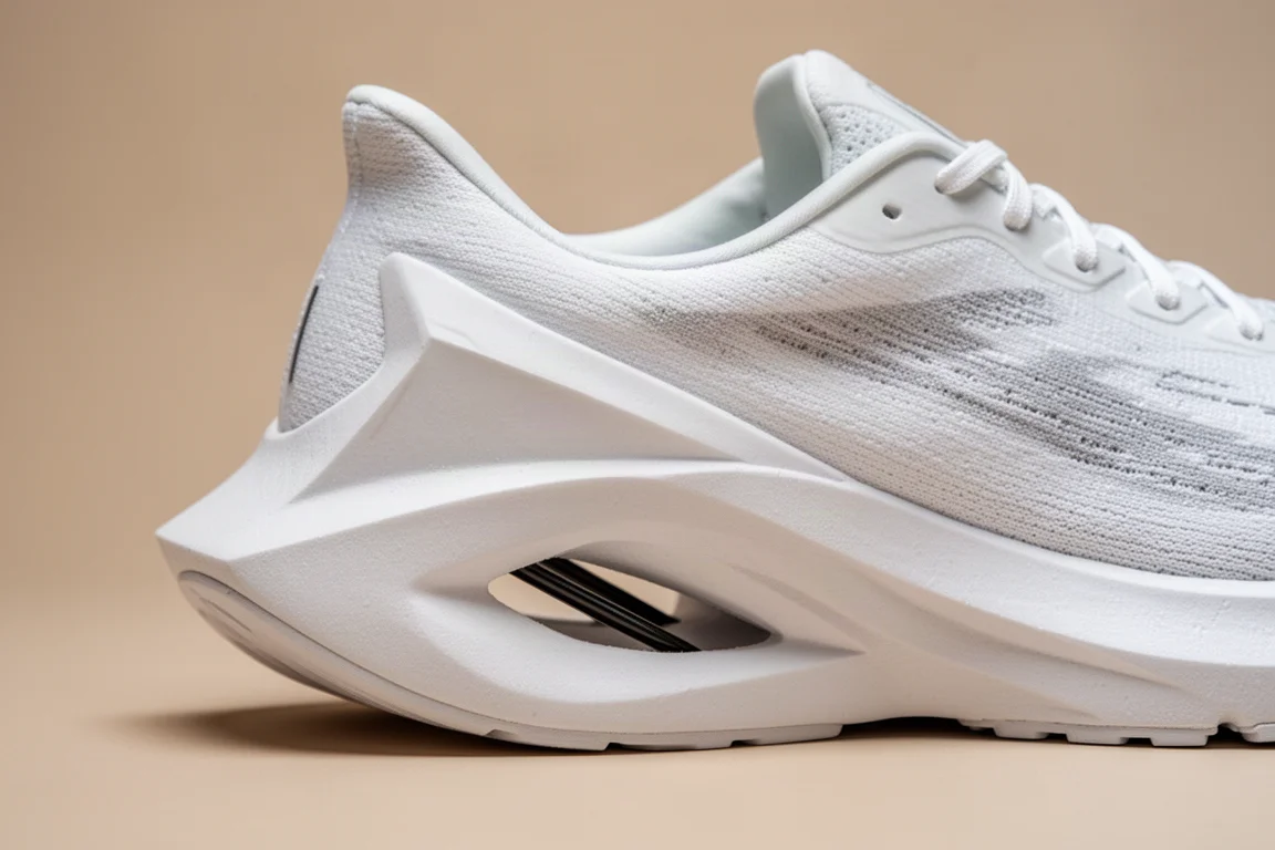 Close-up of the midsole geometry showing a lateral bevel and medial midfoot cutout