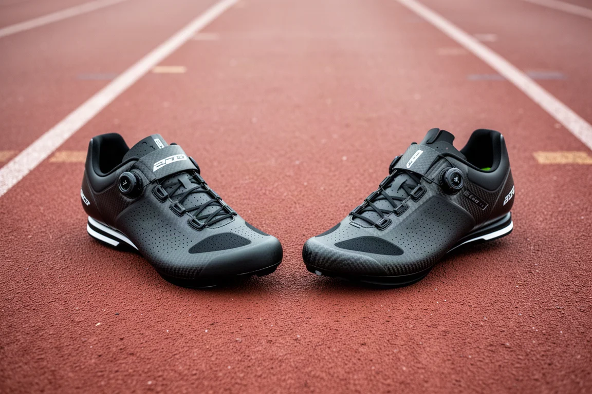 Dois tênis de competição lado a lado em uma pista de corrida para comparação
