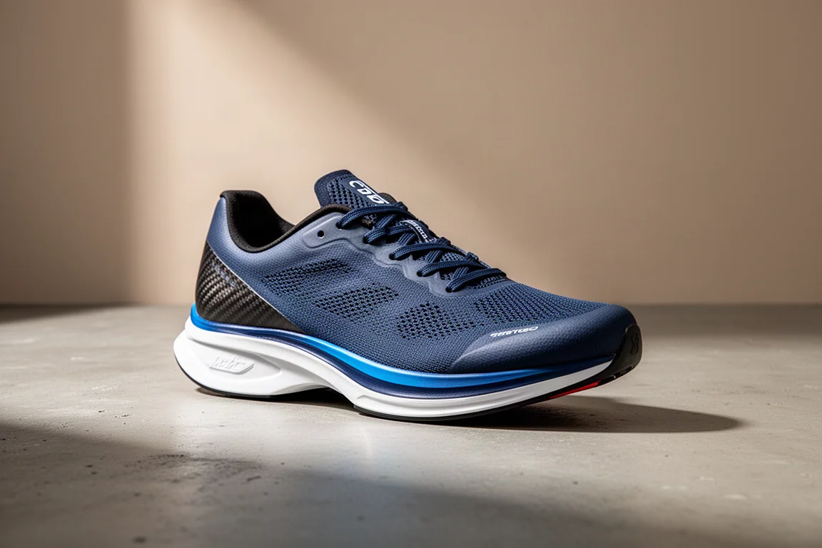 Adidas Adizero Adios Pro 4 racing shoe with tall midsole on concrete surface