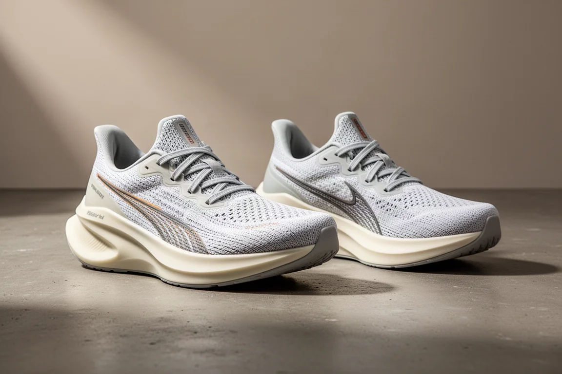 Two generations of Adidas marathon racing shoes side by side on concrete