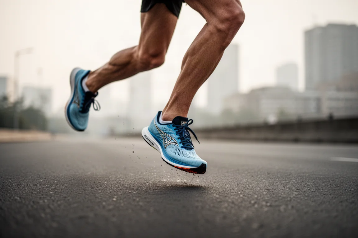 Coureur accélérant lors d'un 5K type parkrun sur l'asphalte
