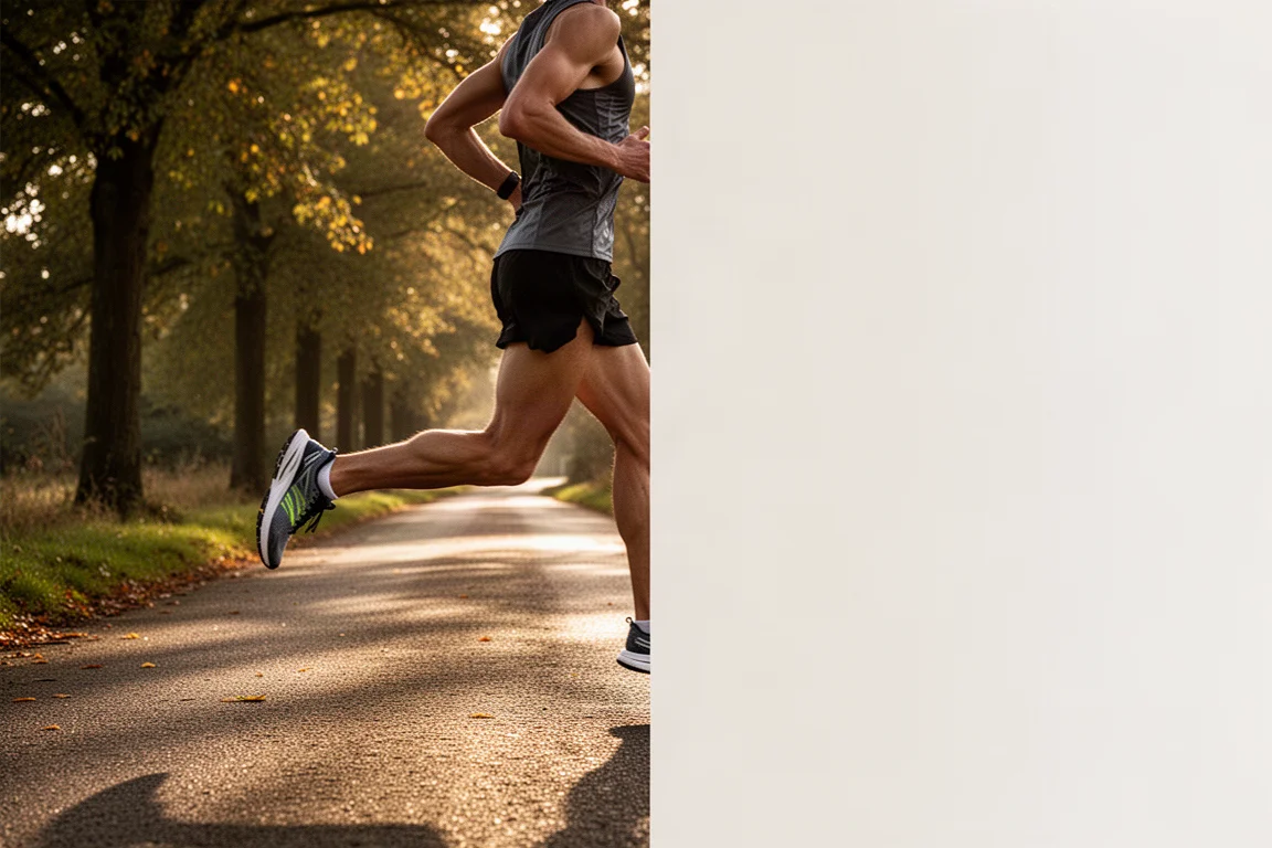 Coureur s'installant dans un long run régulier sur une route de campagne calme
