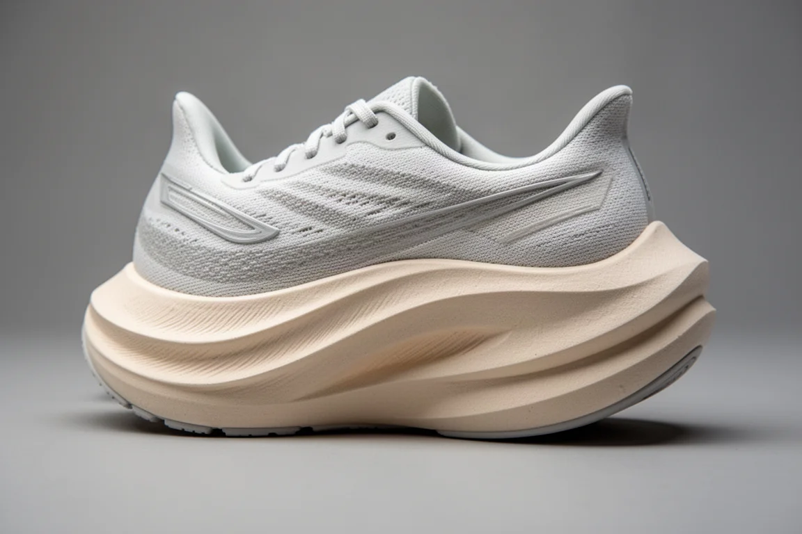 Close-up of a running shoe midsole foam layer showing cushioning