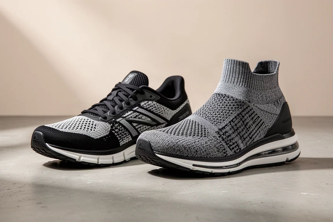 Adidas Adizero Evo SL and Mizuno Neo Vista running shoes side by side on concrete