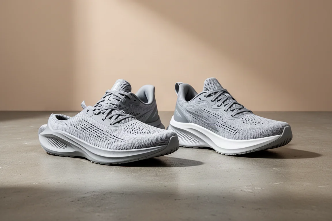 Adidas Adizero Evo SL and New Balance Rebel v4 running shoes side by side on concrete