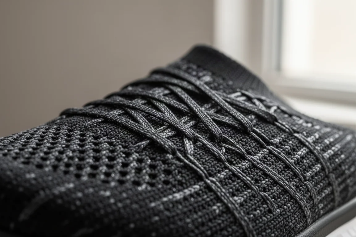 Close-up of the Strung upper on the Prime X Strung showing its thread-based construction