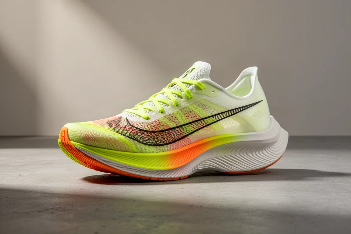 Lightweight Adidas marathon racing shoe on a matte concrete surface