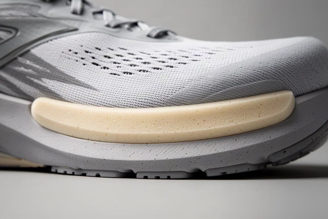 Close-up of a running shoe outsole showing rubber grip lugs