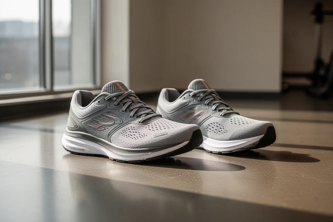 Two daily running trainers side by side on a gym floor