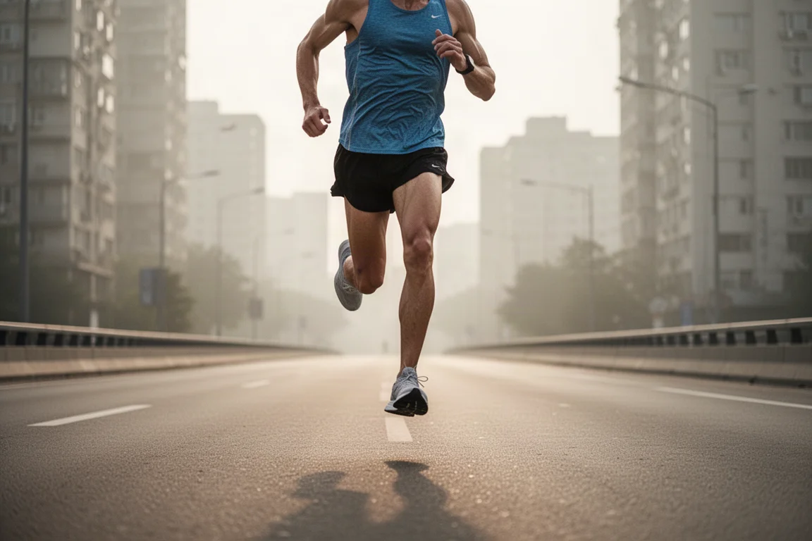 Primer plano de un upper fino y transpirable de zapatilla de running que muestra elementos estructurales