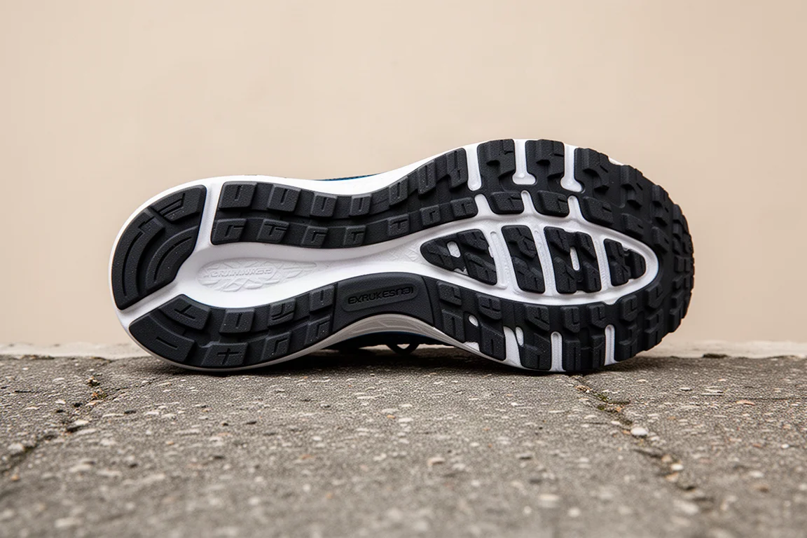 Battitura in gomma Continental della suola esterna di una scarpa da running su asfalto sconnesso