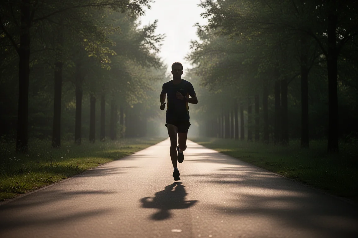 Runner progressing pace on a quiet paved trail at steady effort