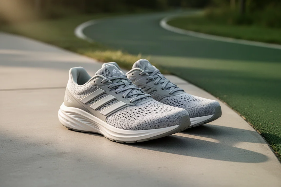 Para butów do biegania Adidas Boston 12 na krawędzi betonowej ścieżki