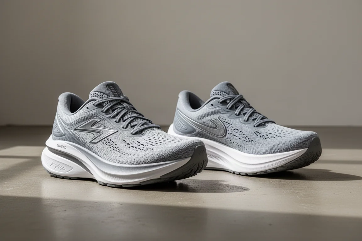 Dos zapatillas de running de Adidas lado a lado sobre hormigón mostrando distintas alturas de mediasuela