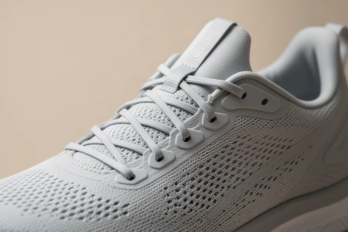 Close-up of a runner lacing up a thin racy shoe upper