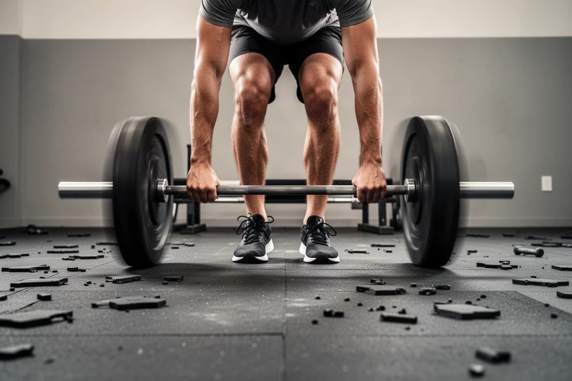 Idrottare som utför släde­drag på ett gymgolv inomhus