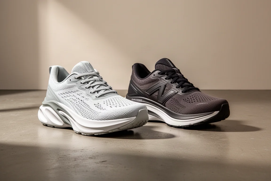 Adidas Evo SL and Adizero Boston 13 running shoes side by side on concrete