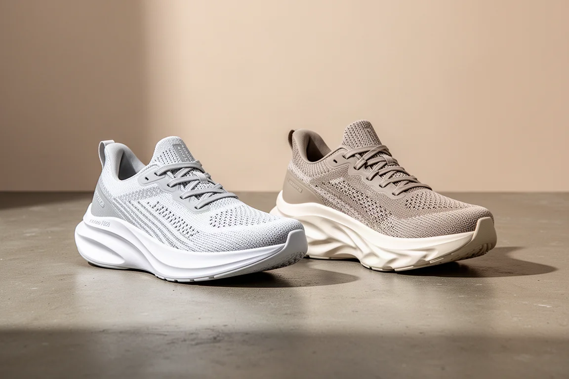 Adidas Evo SL and Mizuno Neo Zen running shoes side by side on concrete