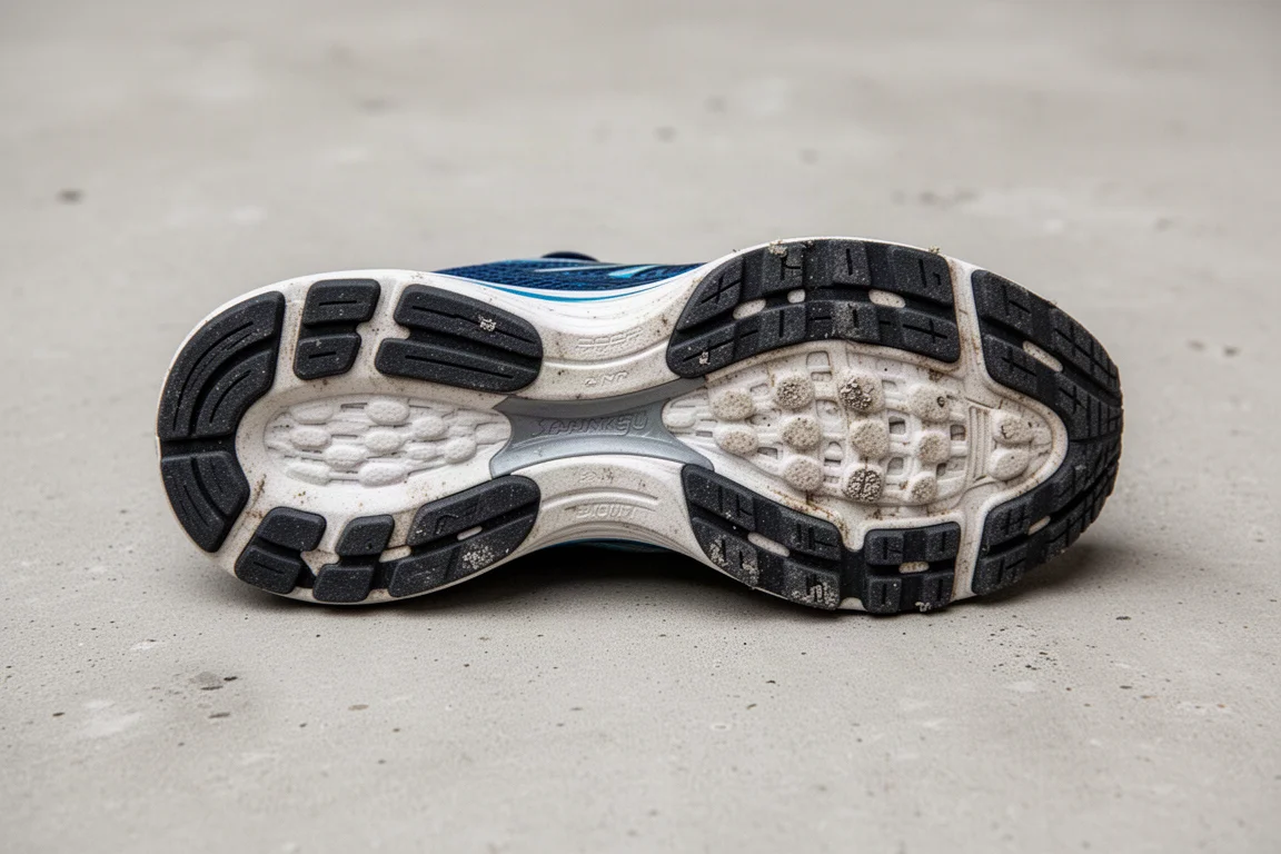 Suola di una scarpa da running con usura leggera dopo 100 miglia di utilizzo