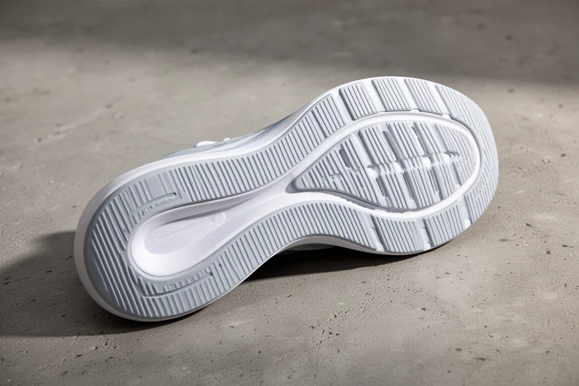 Outsole grip pattern of a running shoe with exposed traction ridges
