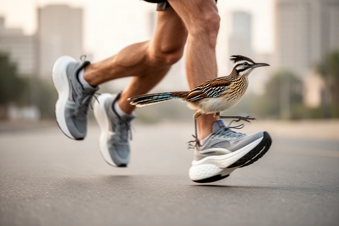 Hardloper in volle pas op glad asfalt met hoge stapelschoenen