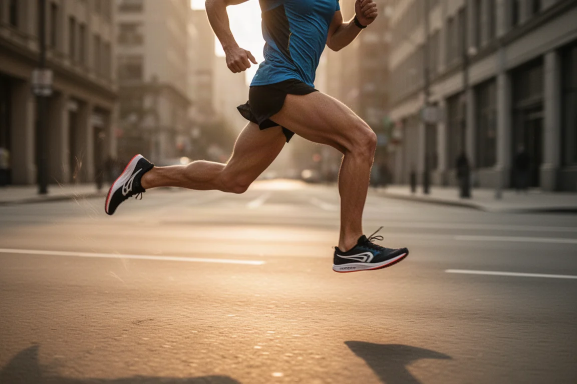Un runner in volata su una strada cittadina con le racing flats