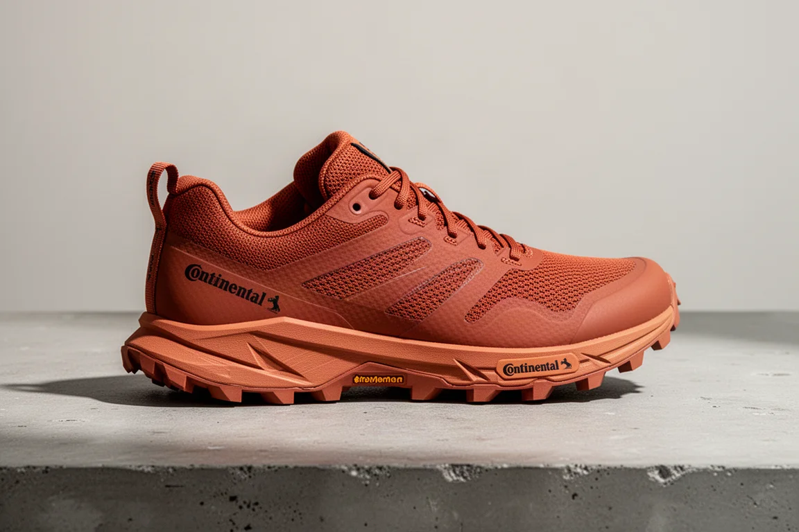 焦橘色 Adidas Solstride Ultra 越野跑鞋置於水泥地面上