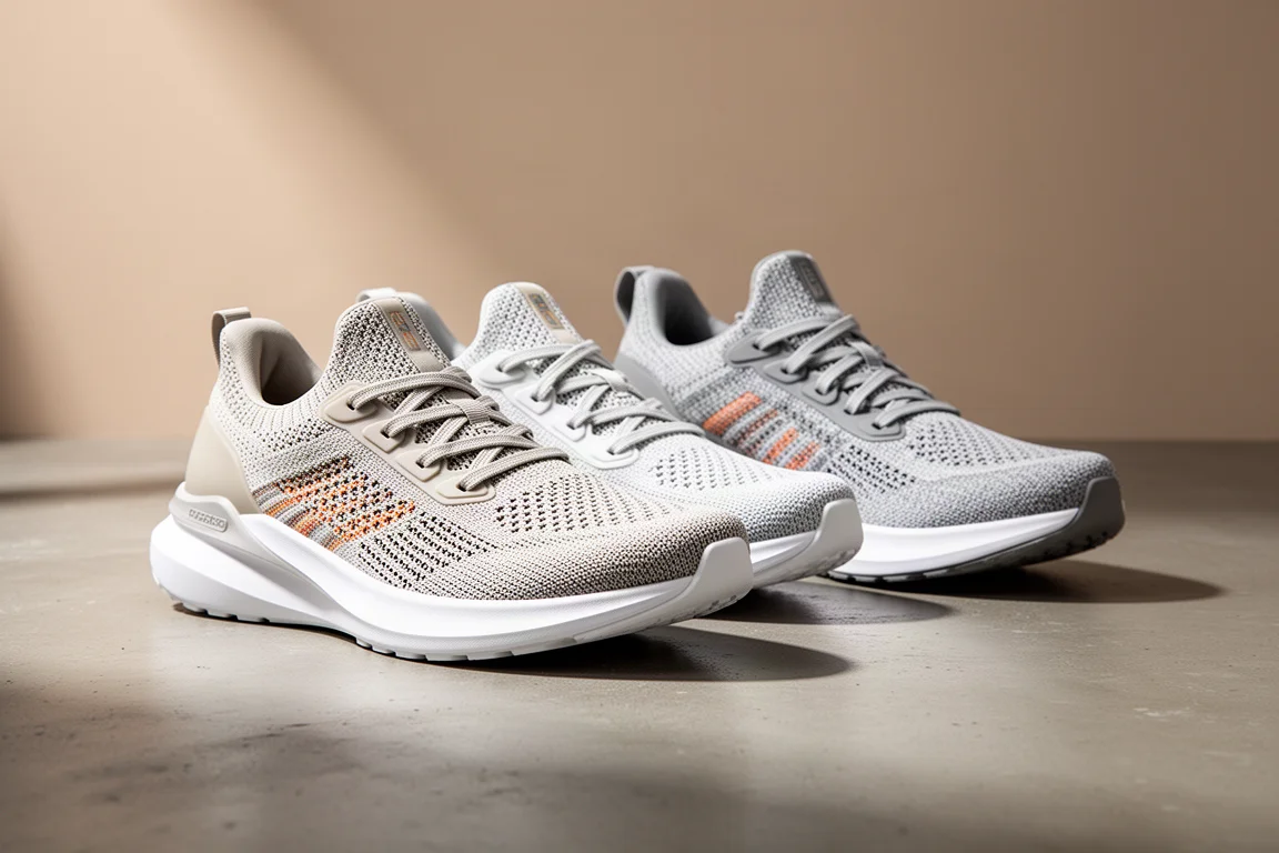 Two pairs of Adidas Supernova Rise running shoes on a concrete surface