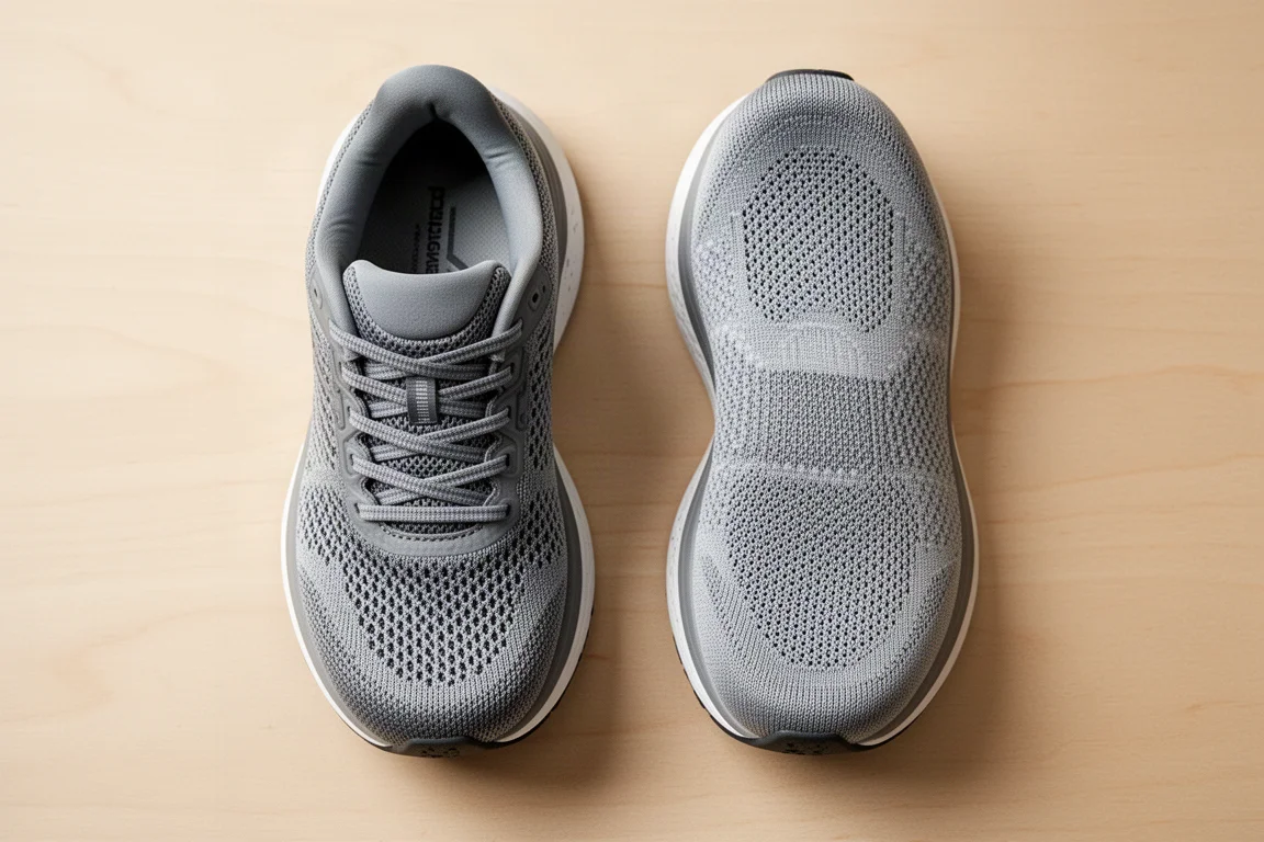 Twee bovendenelen van hardloopschoenen naast elkaar met verschillende diktes mesh