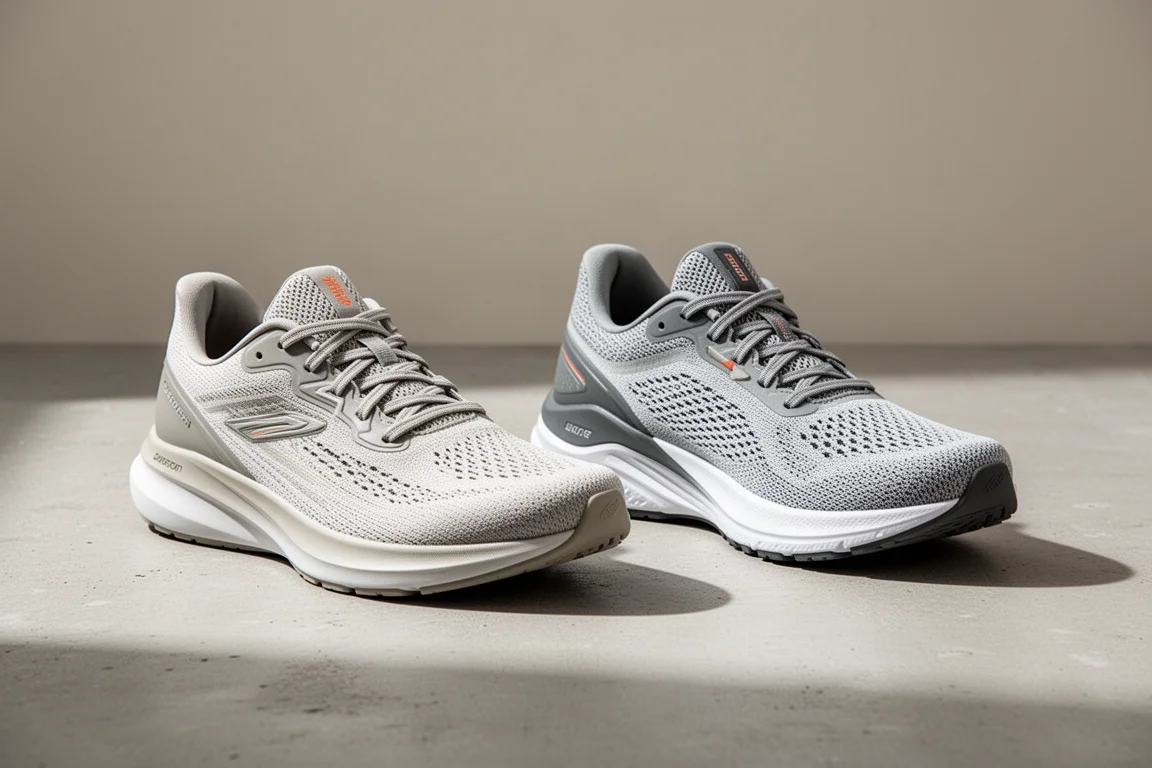 Adidas Supernova Rise 2 and Nike Pegasus 41 running shoes side by side on concrete