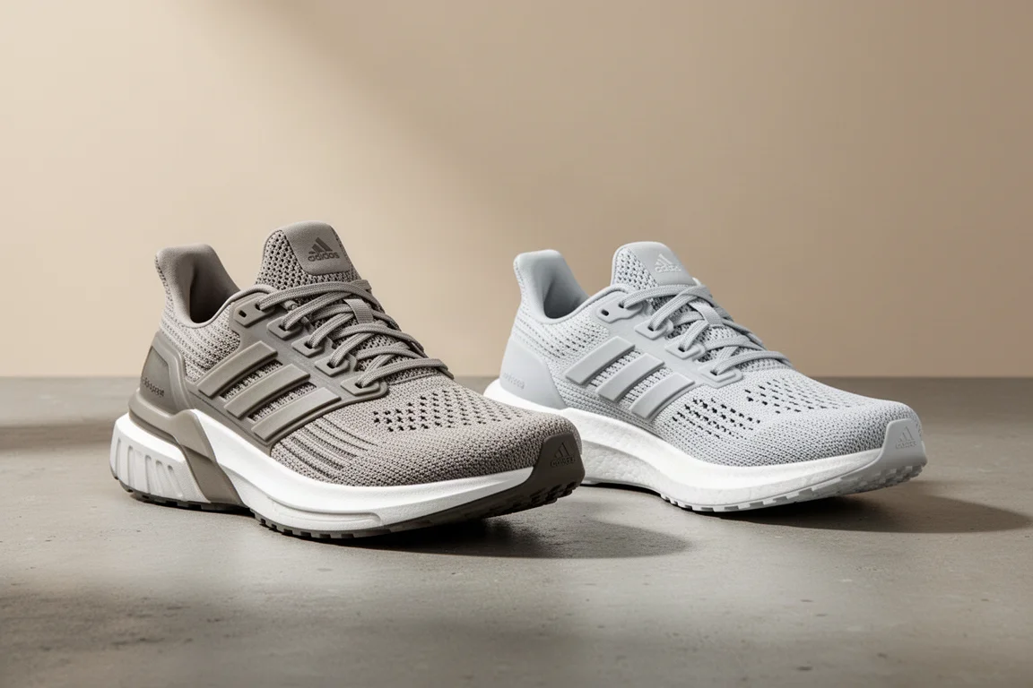Adidas Supernova Rise and Supernova Prima running shoes side by side on concrete
