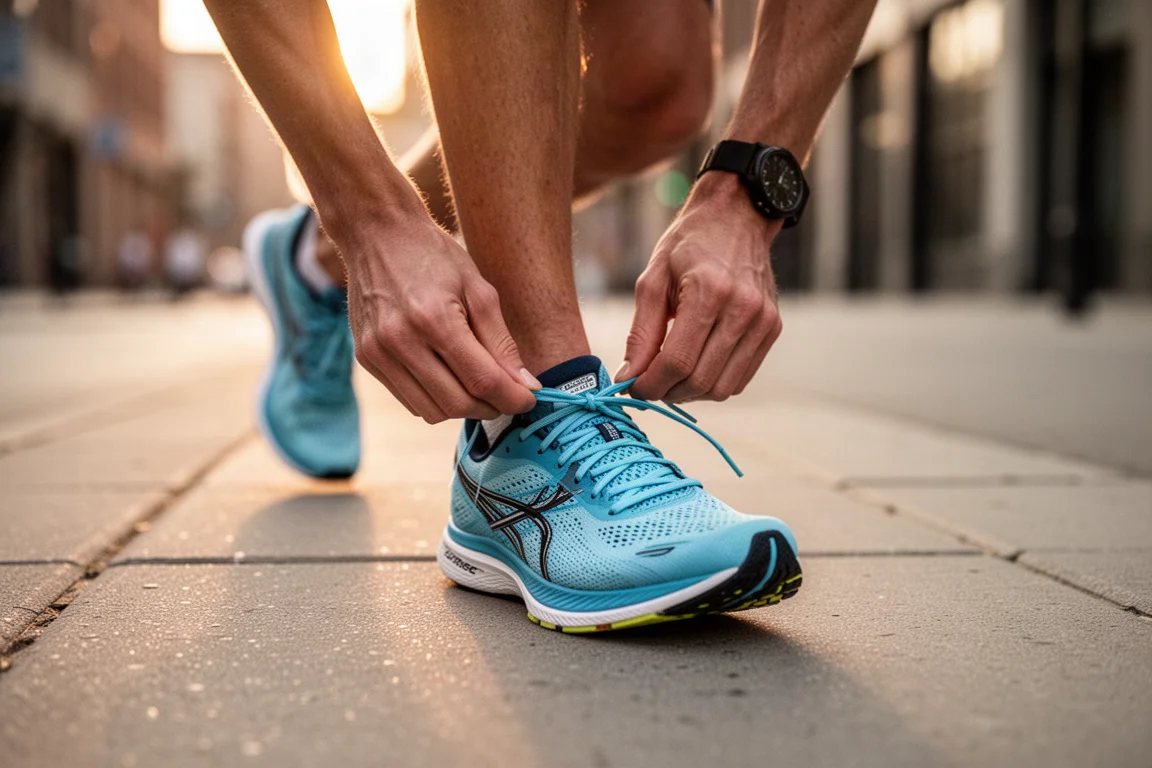 Gros plan sur une tige en mesh fin et respirant d'une chaussure de compétition