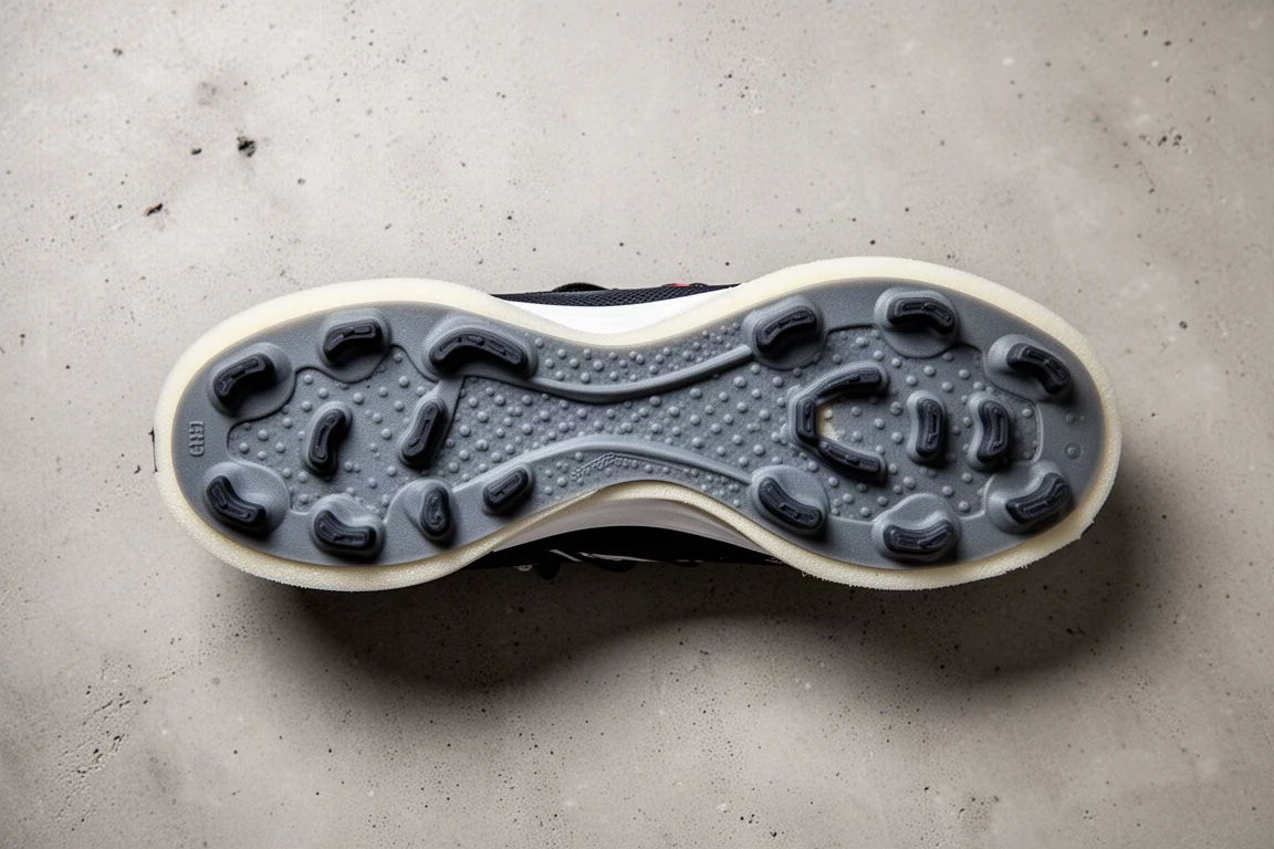 Suela exterior de un zapato de running mostrando un desgaste mínimo tras 100 millas