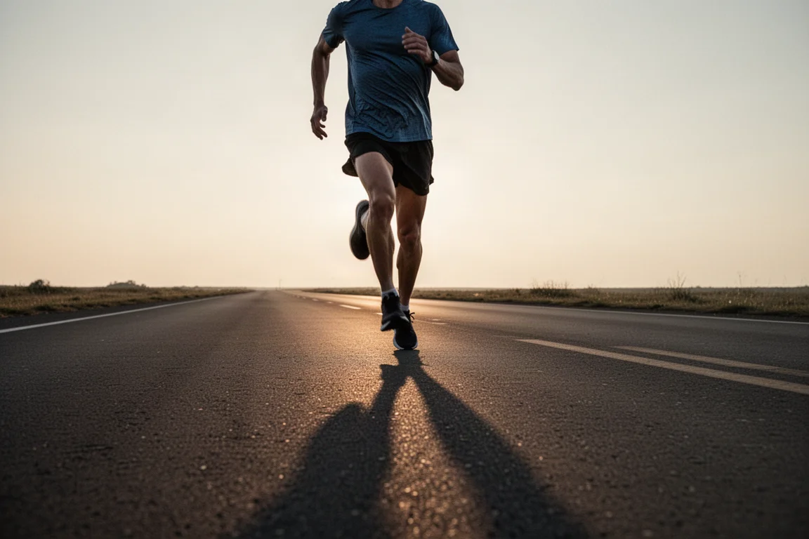 Parcours urbain sinueux avec les ombres des coureurs sur l'asphalte