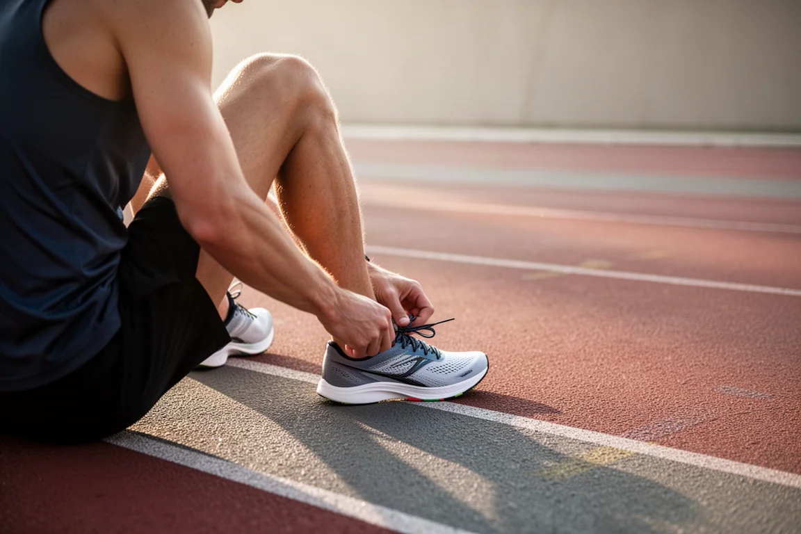 Runner warming up on a track before a workout